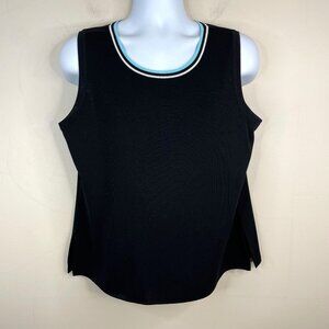 Misook Womens Sleeveless Tank Top Size XL Black Blue Trim Shell Layering Luxury
